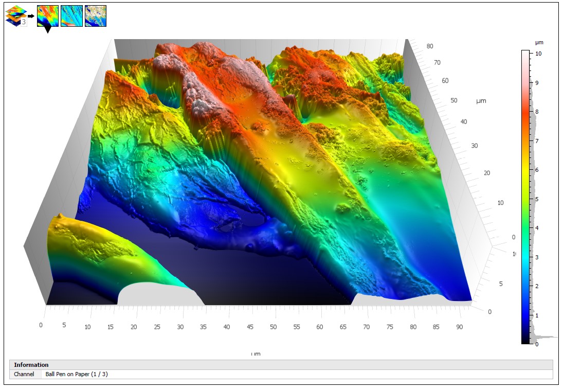 AFM measurement: Paper fibers wetted with pencil ink